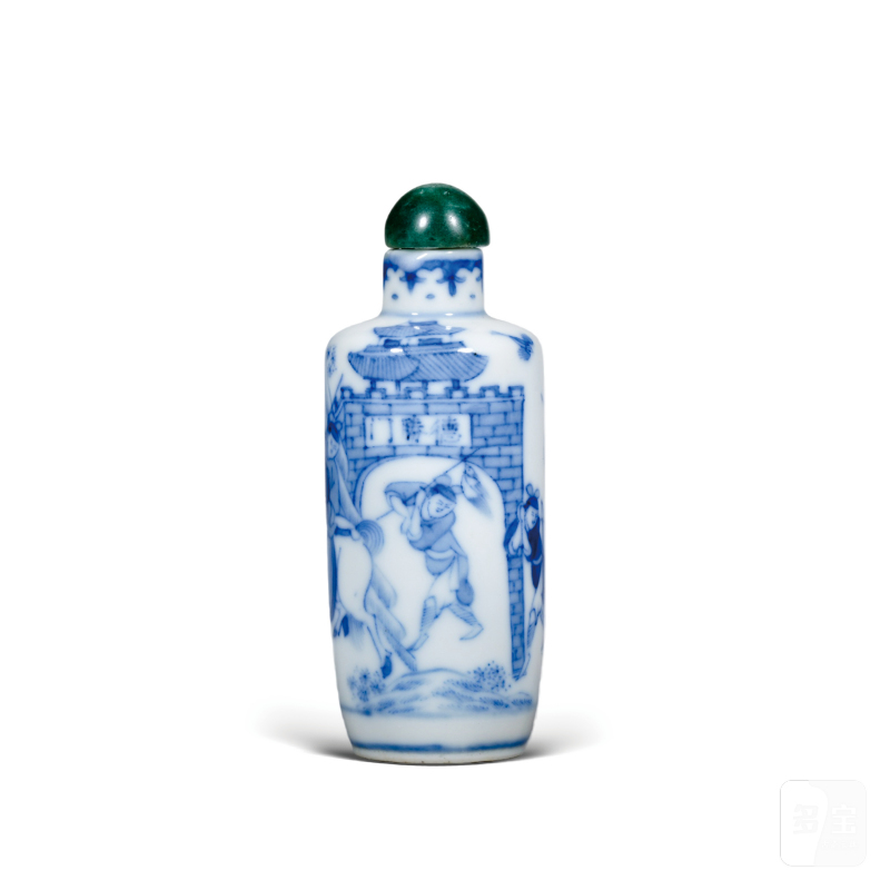 清晚期青花旗开得胜人物故事纹鼻烟壶